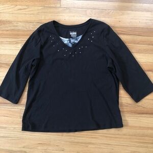 Black Cotton Mid-Sleeve Blouse